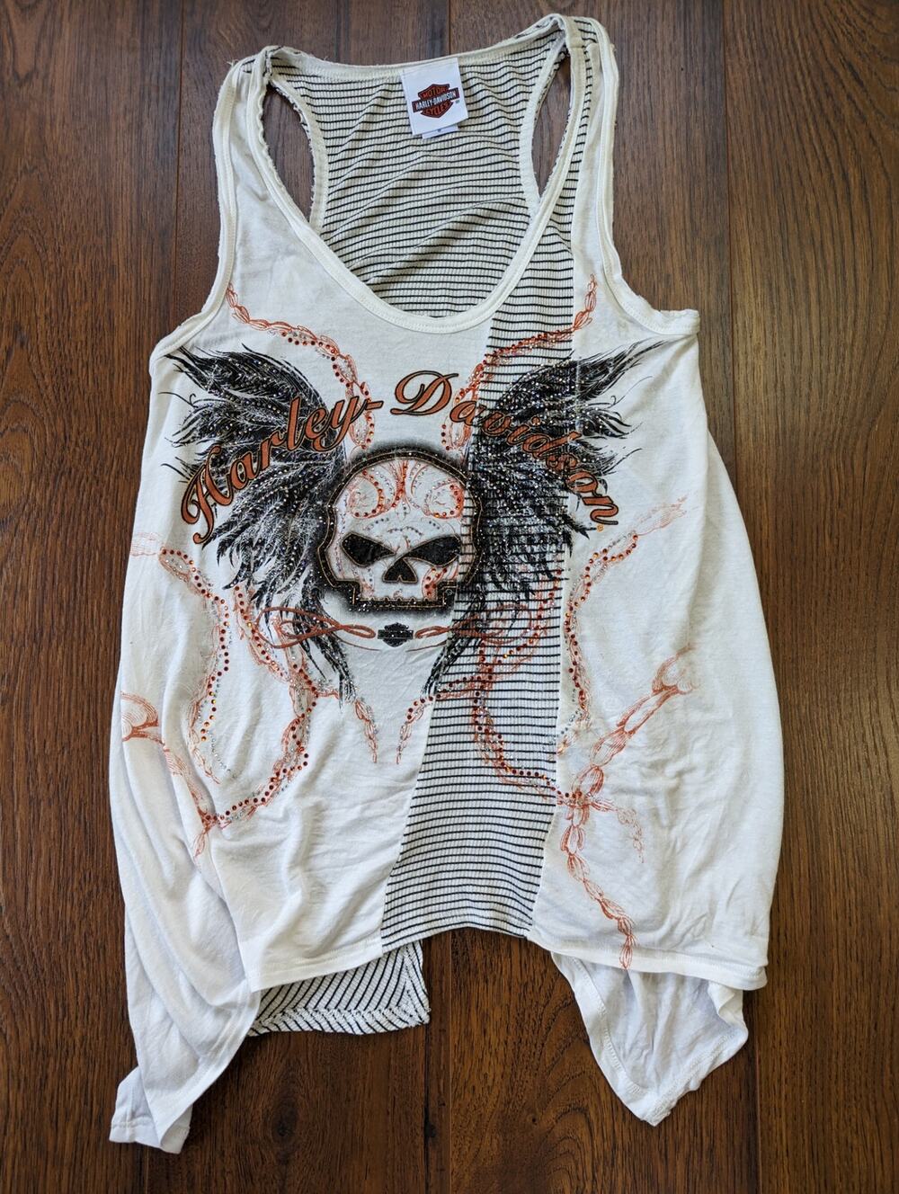 Harley Davidson Skull Rhinestone Flowy Shark Bite Tank M